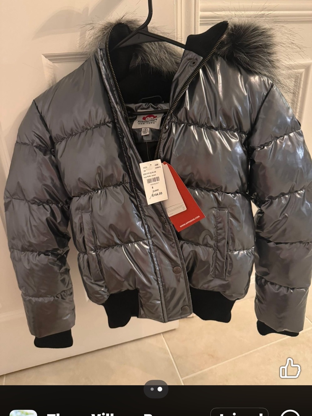 Appaman Metallic Silver Puffer Jacket with Faux Fur Hood